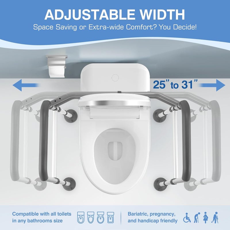 TABEKE Toilet Safety Rails for Seniors, Adjustable Height & Width Toilet Safety Frames with Handles, Foldable Toilet Rails for Disabled Elderly Fit Most Toilets (w. Suction Cups) - Image 2